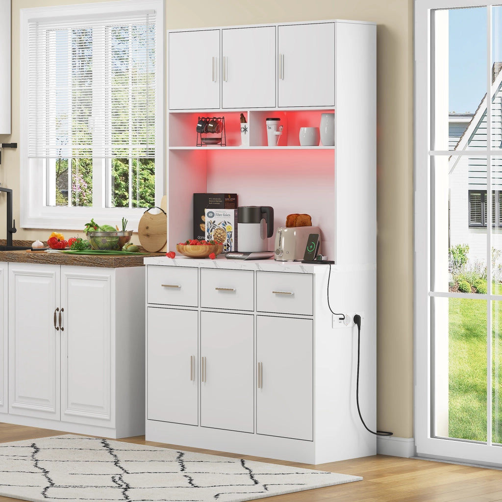 Credenza da cucina con 6 ante; 3 cassetti; ripiani regolabili; LED e prese USB; in MDF; 100 x 40 x 180 cm