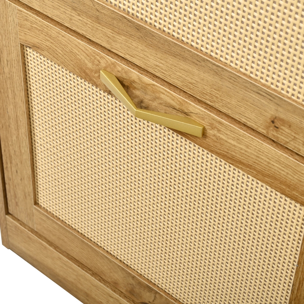 Mobile da ingresso con specchio, panca imbottita, ganci e vani ribaltabili, in MDF naturale, 99,5 × 26 × 180 cm