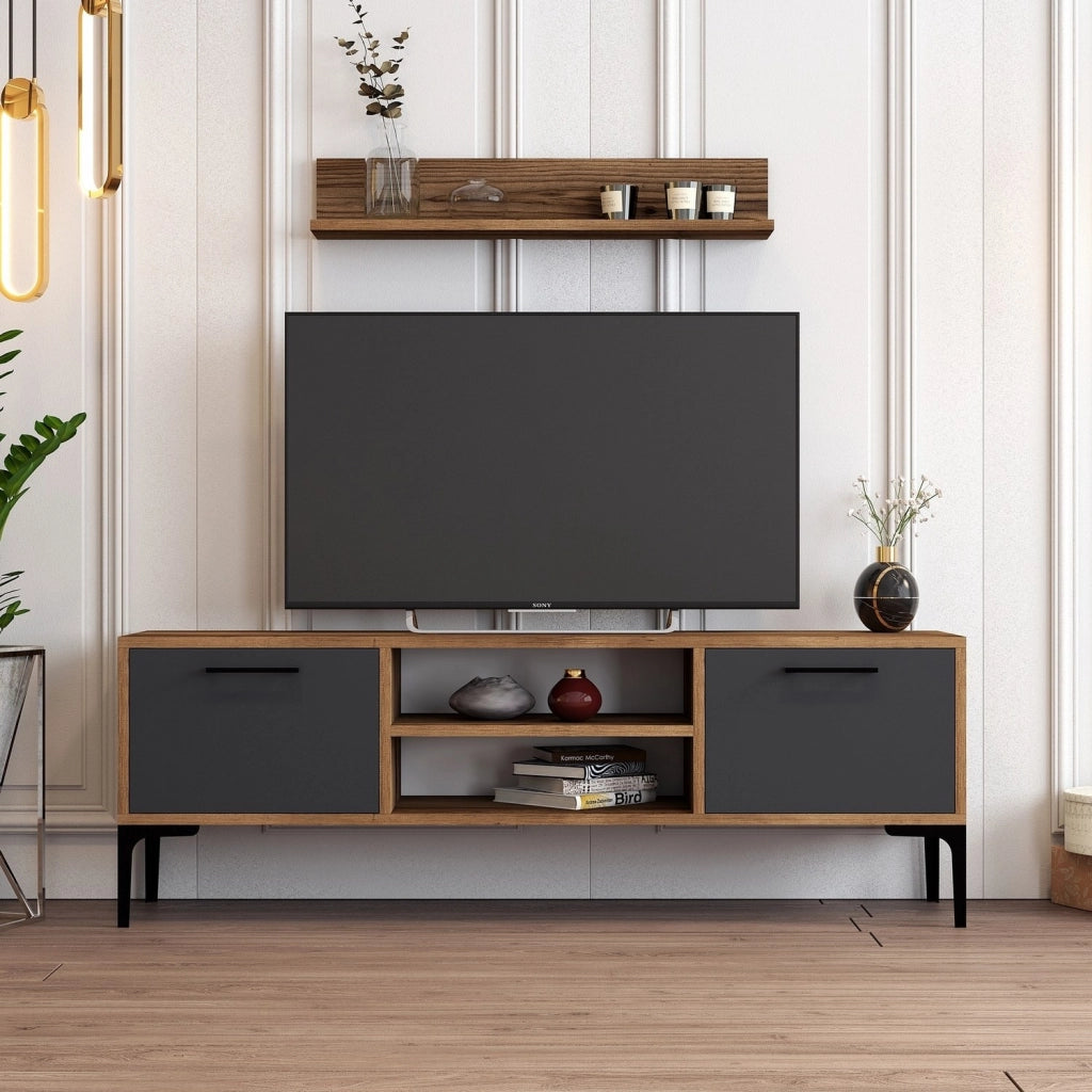 Porta TV in legno "Riga" - 140 x 30 x 48 cm - Noce-Antracite
