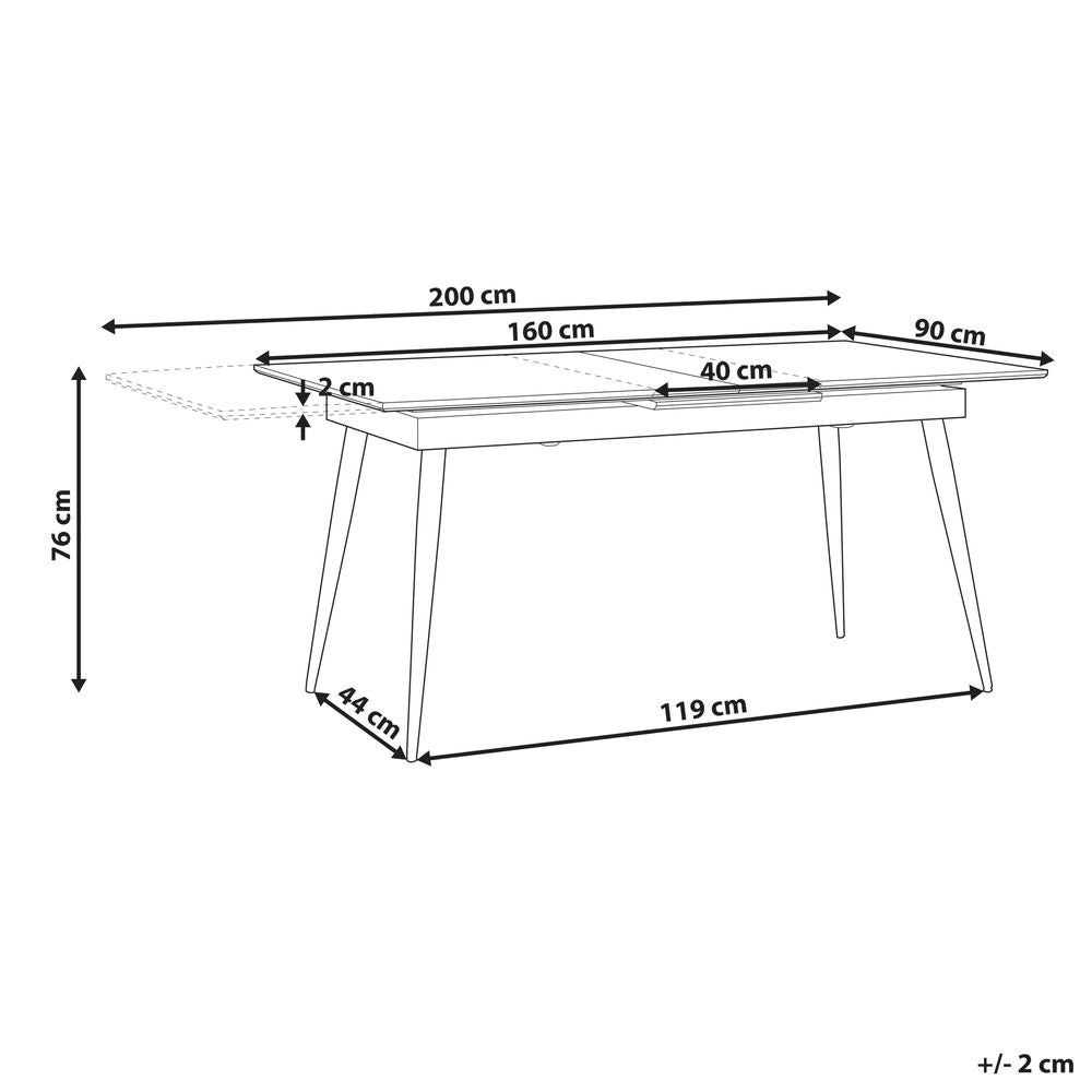 Tavolo da pranzo con gambe in metallo MDF Nero allungabile 160/200 x 90 cm per 6 persone Design minimalista