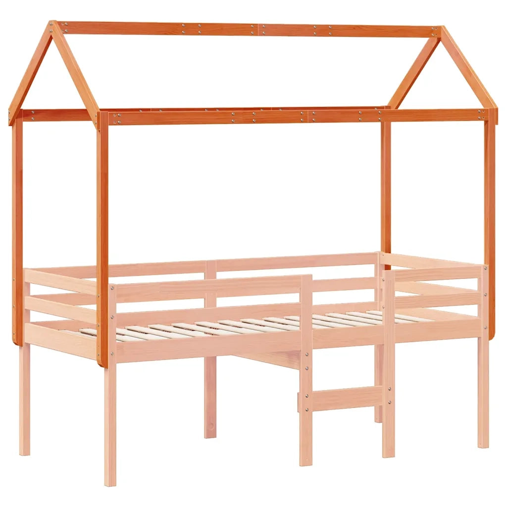Tetto Letto Bambini Marrone Cera 217x85,5x154 cm Massello Pino