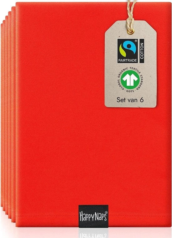 Serviette in cotone (Rosso) 100% cotone Fairtrade organico | Stoffe serviette resistenti durata 60°C | Incredibilmente morbide | 45x45cm [Set da 6]
