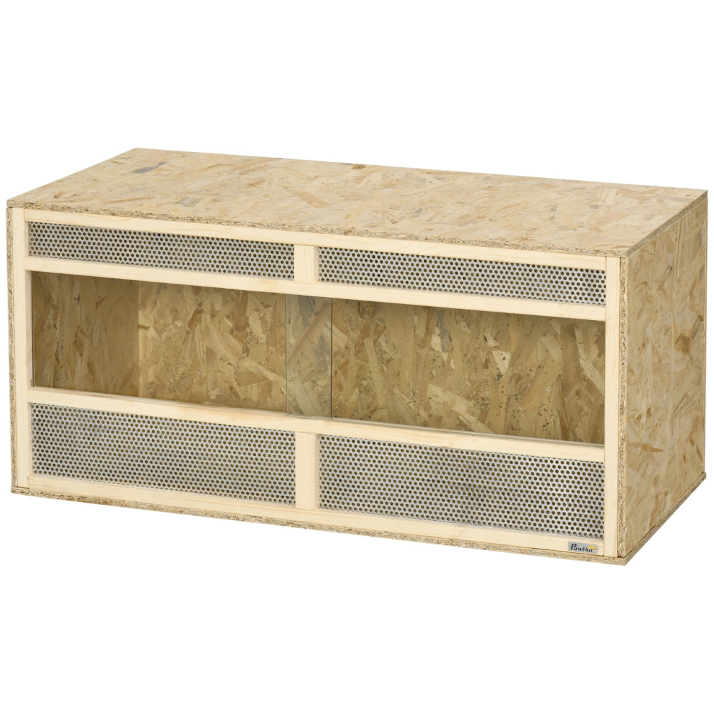 Terrario in Legno OSB per Rettili con Porta a Vetro Scorrevole ¨C zephmum ¨C Naturale 100x47x47 cm
