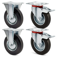 Set rotelle da trasporto 100 mm 2 ruote piroettanti con freno 2 fisse, nucleo in metallo, 70 kg a ruota