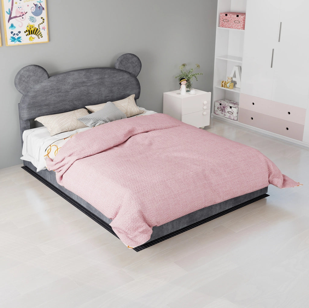 Letto imbottito con contenitore a sollevamento 140x200 cm in tessuto grigio