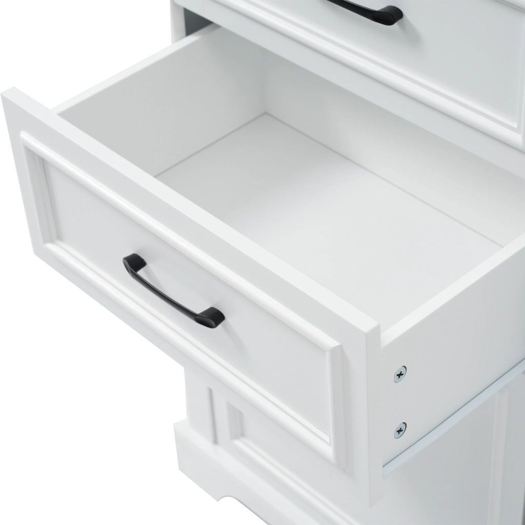 Armadietto da bagno con 2 cassetti, 2 ante e ripiani aperti, in MDF, per bagno, bianco, 60 × 40 × 180 cm