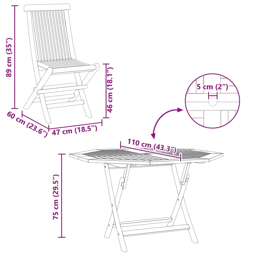 Set Bistro da Giardino 3 pcs Marrone Legno Teak Massello