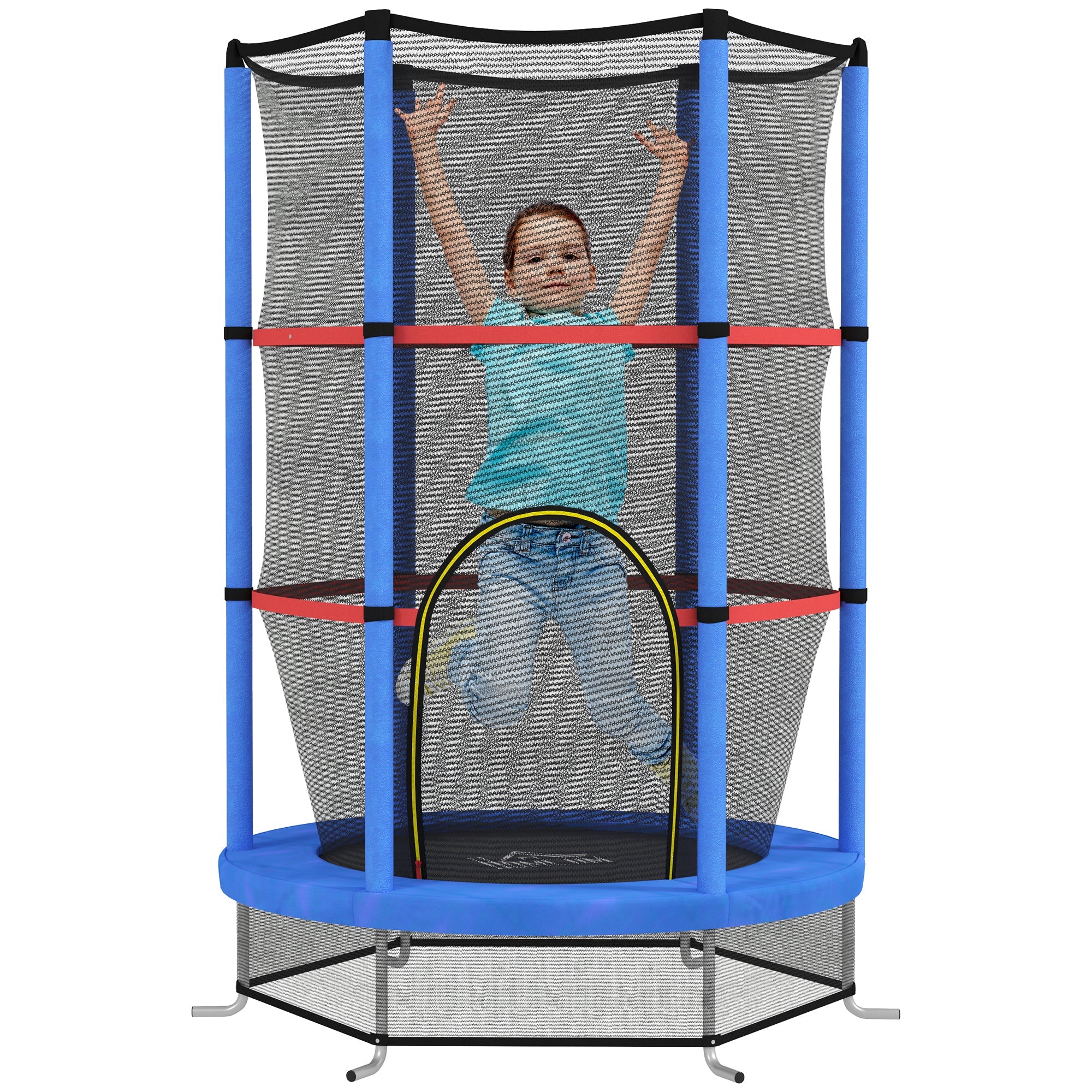 Tappeto Elastico per Bambini 3-6 Anni Ø140x190 cm con Rete di Protezione Blu e Nero