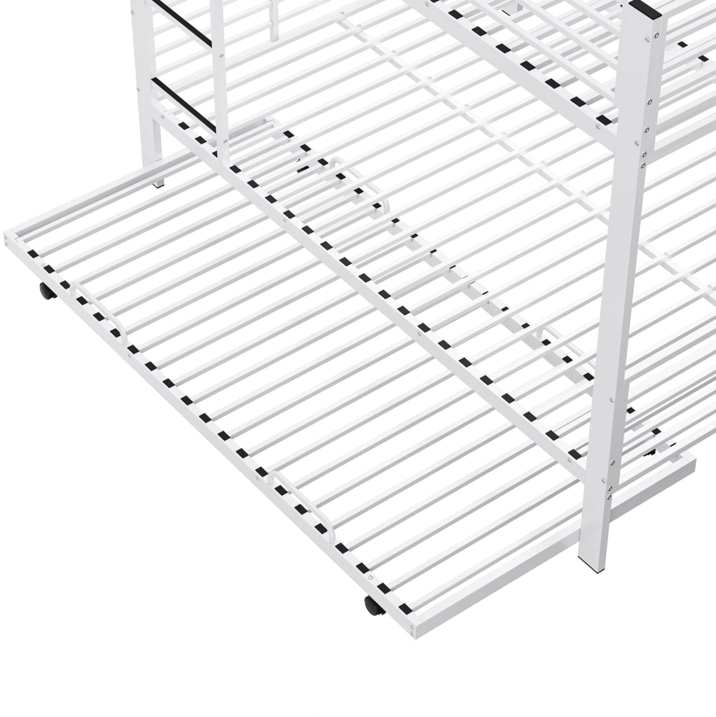 Letto a castello triplo con letto estraibile 205x145x170 cm in metallo bianco opaco