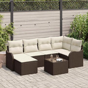Set Divano da Giardino 7 pcs Marrone e bianco Poly Rattan 3354447
