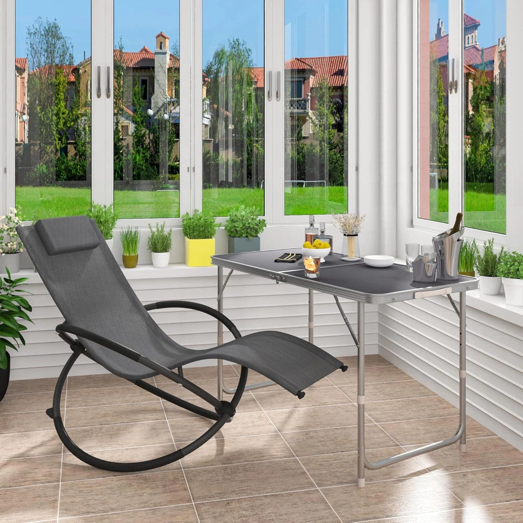 Sedia Sdraio a Dondolo Relax Poltrona Swing Traspirante da Balcone Campeggio Lettino con Braccioli e Poggiatesta Grigio