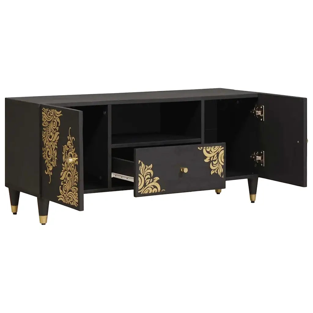 Mobile TV Nero 105 x 33 x 46 cm Legno di mango massello 4018822