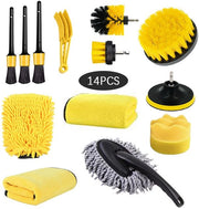 Kit di pulizia auto a 14 pezzi con spazzola elettrica per pulizia delle gomme con fascia gialla