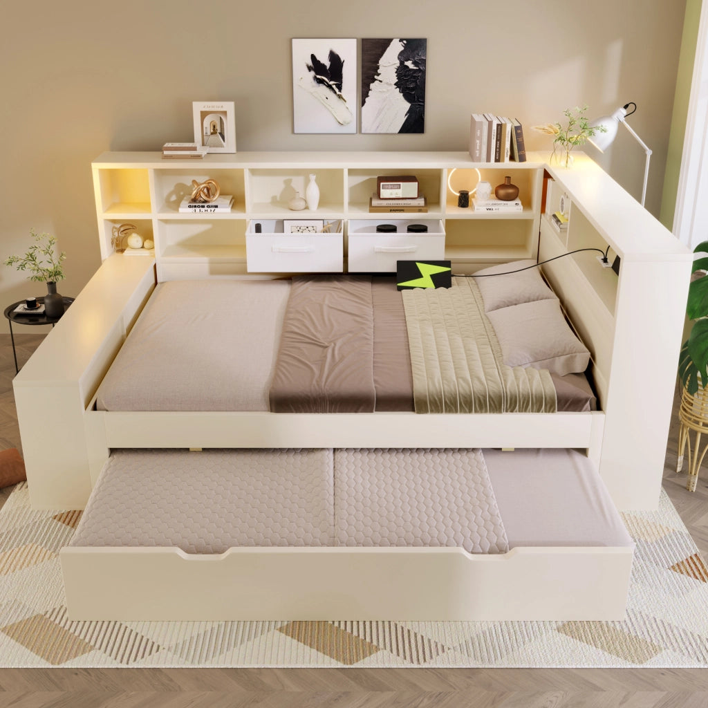 Letto 140x200 con letto estraibile, 8 vani e porte USB/Type-C