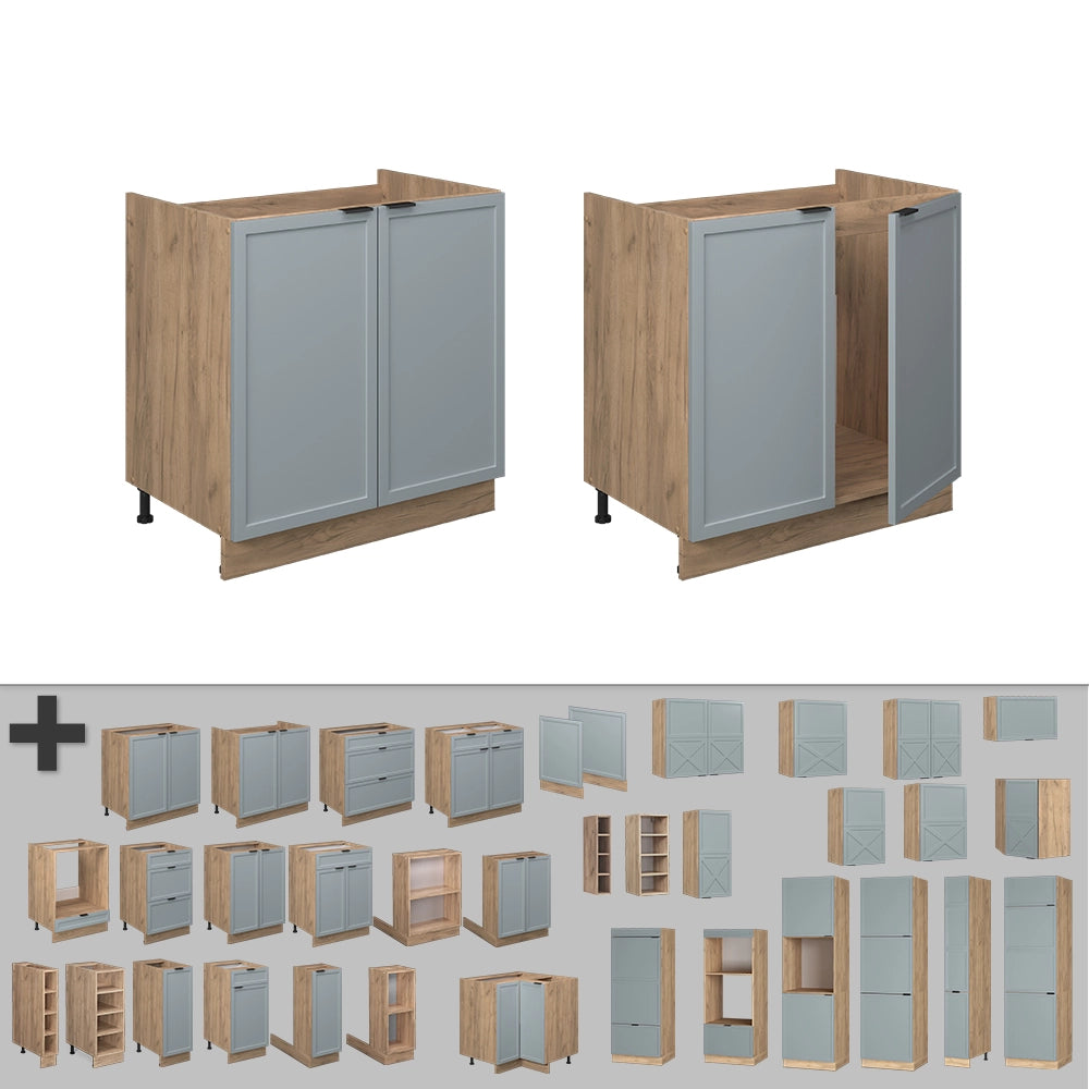Vicco Mobile lavello cucina Blu-grigio chiaro 80 cm , PL Rovere