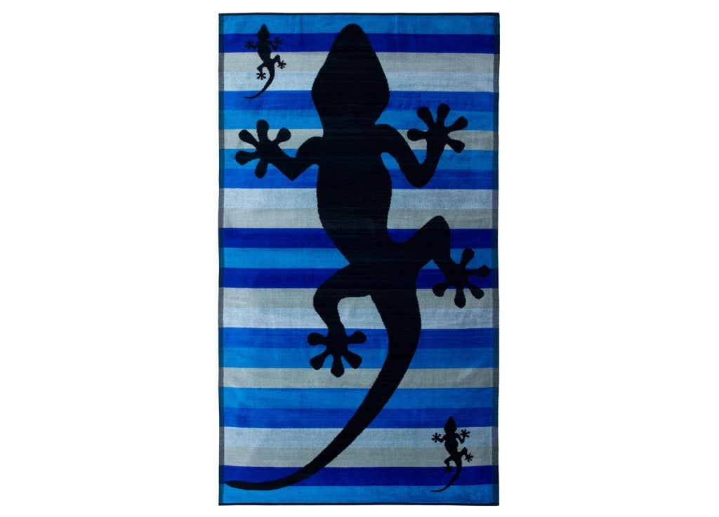 Telo Mare Jacquard Spugna Asciugamano Spiaggia Disegno Geko Stripe - Telo Mare - Blu