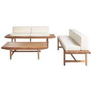 Set di divani da giardino Cuscini bianco sporco Legno di acacia Rustico per esterni 4 posti con tavolino