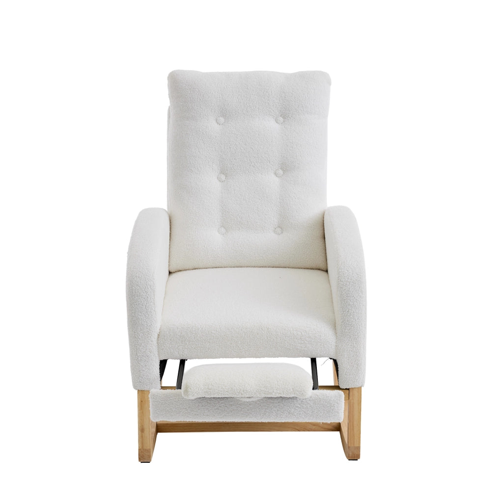 Sedia a dondolo 66.5x121.5x102 cm con poggiapiedi estraibile; tasche laterali; legno; bianco