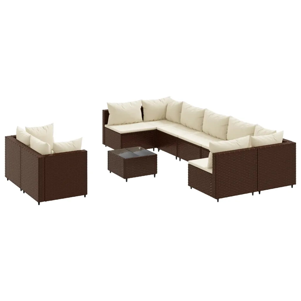 vidaXL Set Divani da Giardino 10pz con Cuscini in Polyrattan Marrone