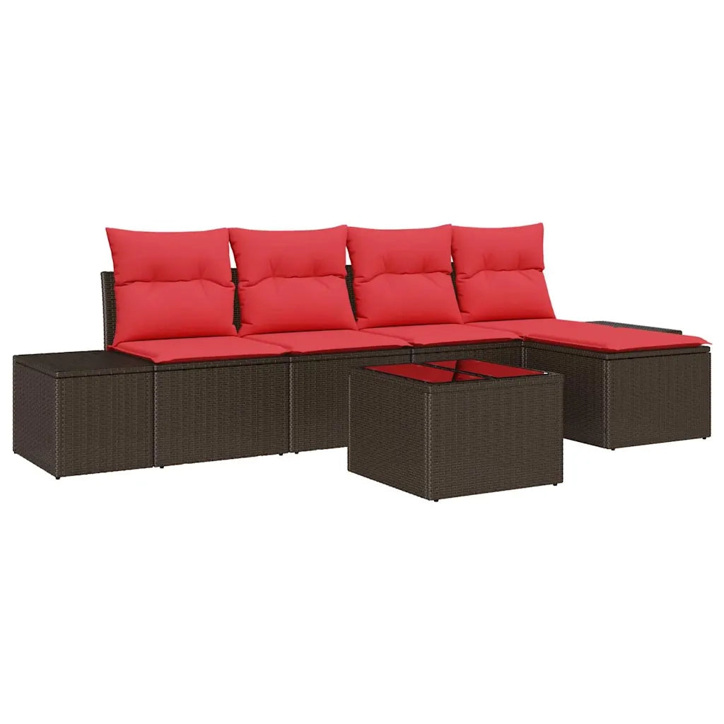 Set Divano da Giardino con cuscino 6 pcs Marrone polyrattan 3347034