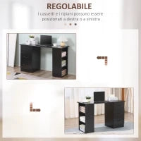 Scrivania Moderna in Legno con 3 Cassetti e 3 Ripiani per Camera e Ufficio, 120x49x72cm, Nero