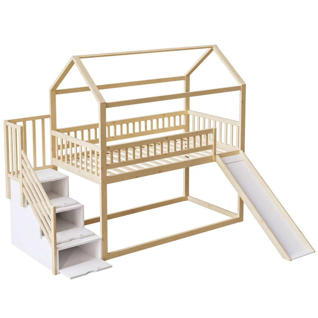 letto a castello legno colore naturale 95 x 253 cm