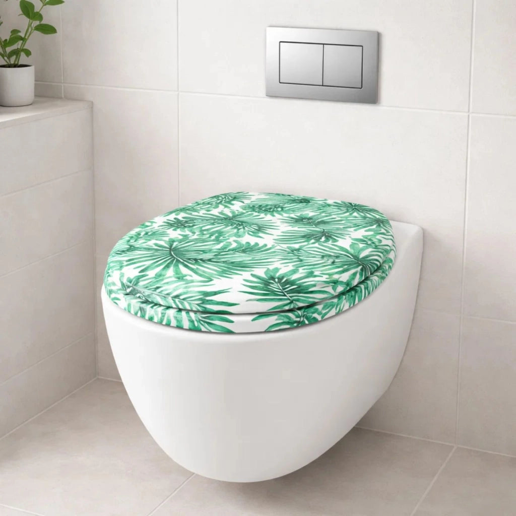 Sedile wc copri vater universale frizionato fantasia in mdf chiusura rallentata *** fantasia piante, confezione 1