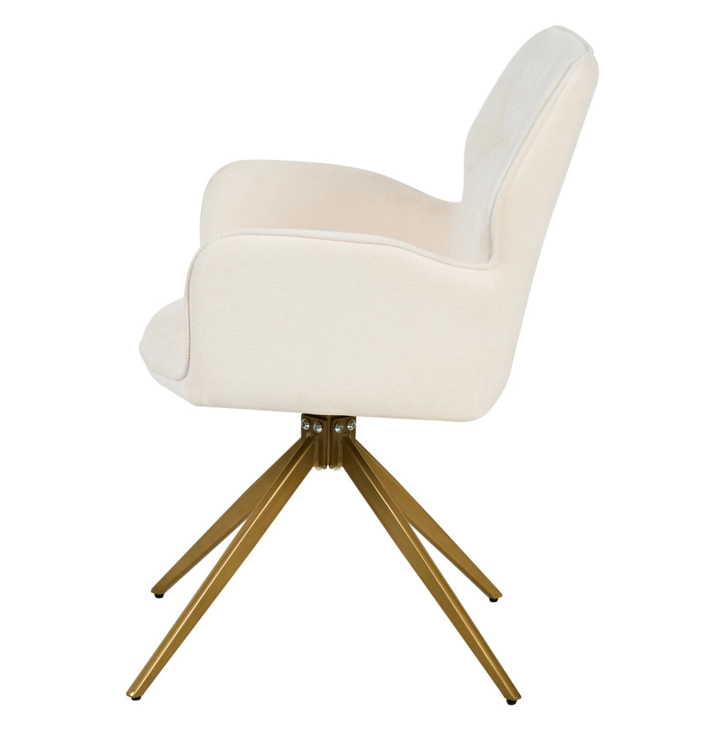 Set di 2 sedie girevoli 60.0x56.0x59.0 cm con schienale e braccioli in chenille e metallo crema