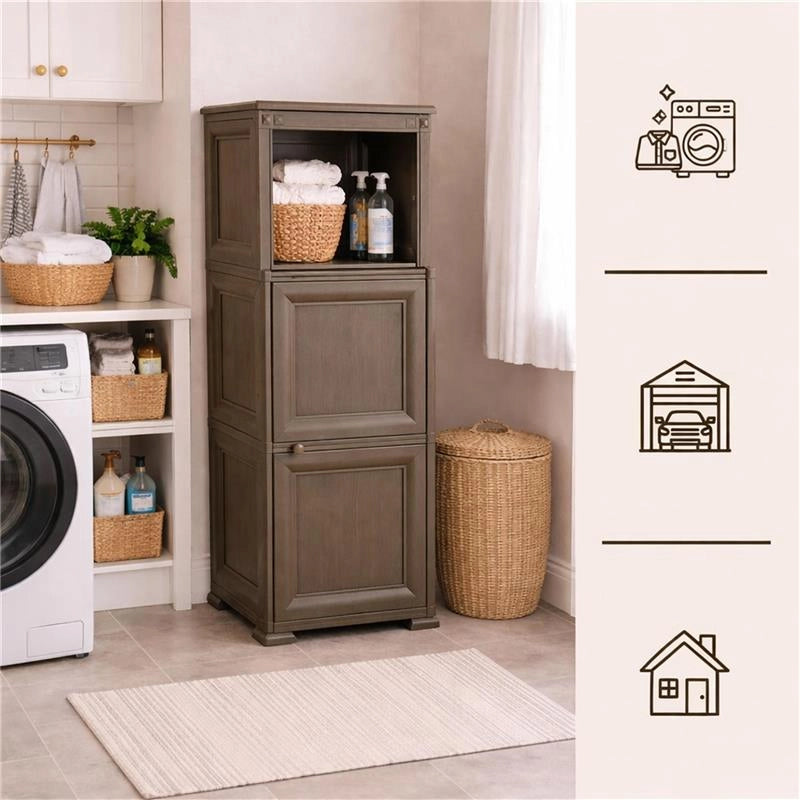 MOBILE 2 MODULI WENGÉ 40X43X125 CM CON ANTE FINITURA LEGNO E 1 MODULO SCAFFALE – SOLUZIONE VERTICALE SALVASPAZIO PER ORGANIZZAZIONE CASA