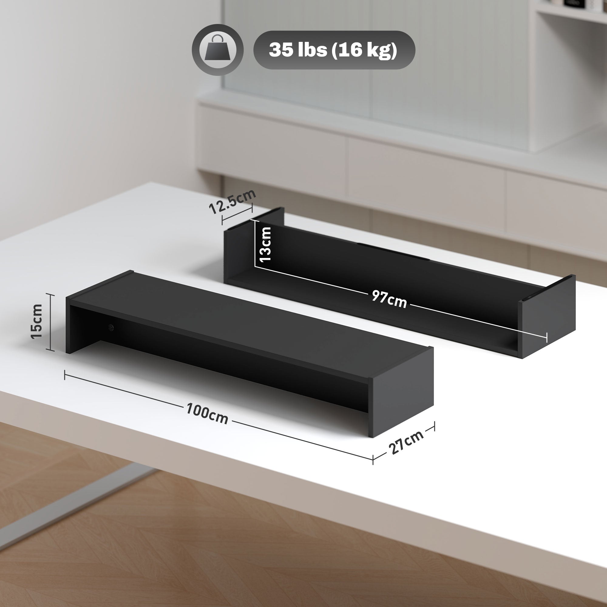 Supporto per Monitor 2 Vani 100x27x15 cm in Legno Nero