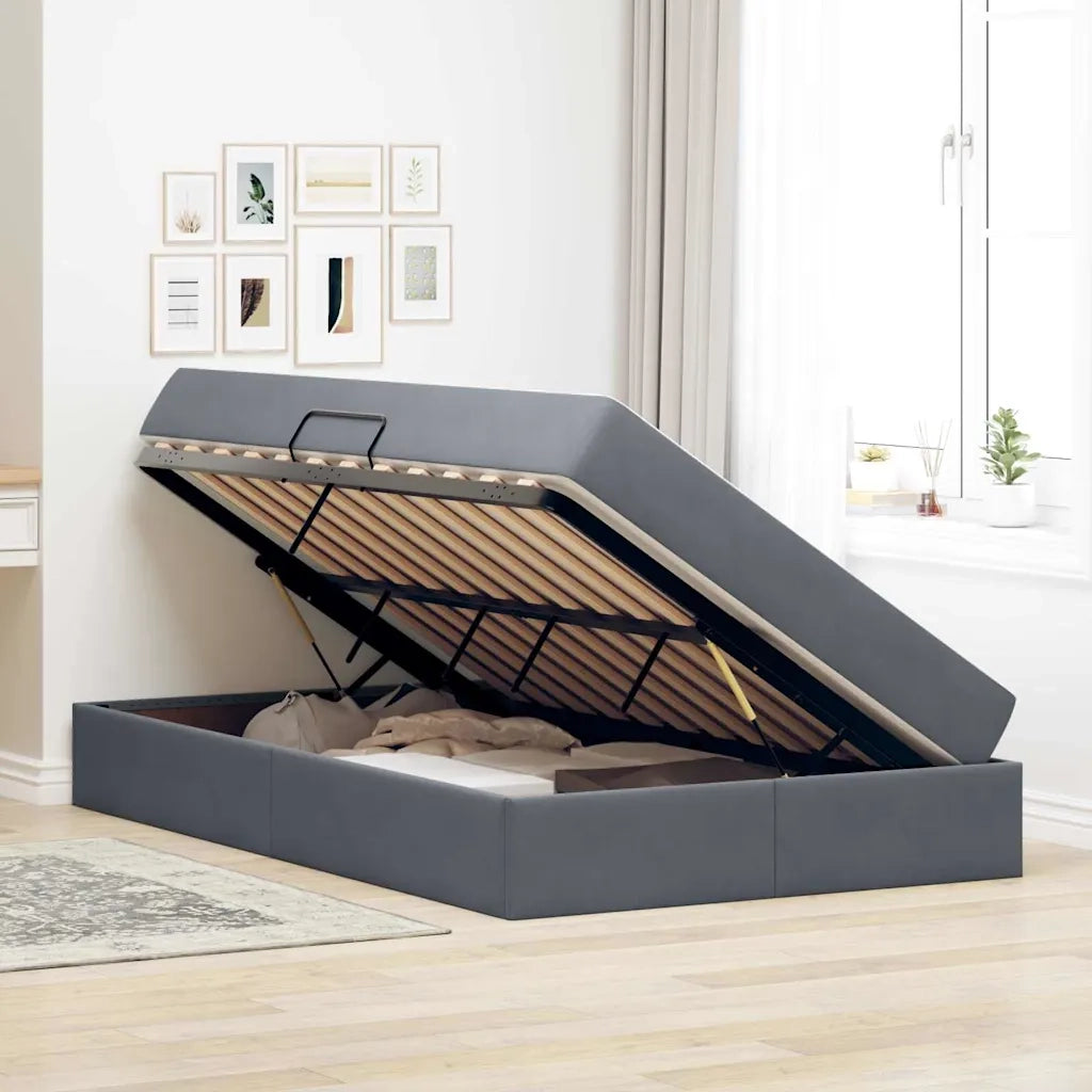 Letto con contenitore e materasso Grigio scuro 120 x 200 cm