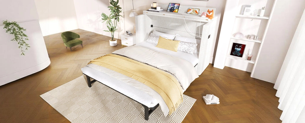 Letto a scomparsa mobile 140x200 cm beige con USB