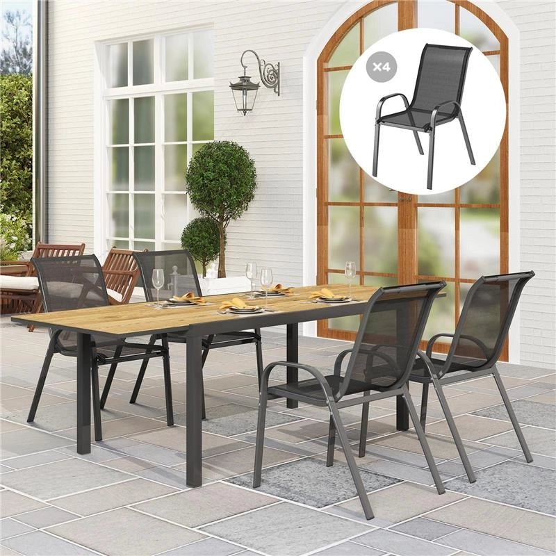 SET 4 SEDIE DA GIARDINO IMPILABILI IN ACCIAIO E TESSUTO A RETE TRASPIRANTE 54X71X93 CM NERO