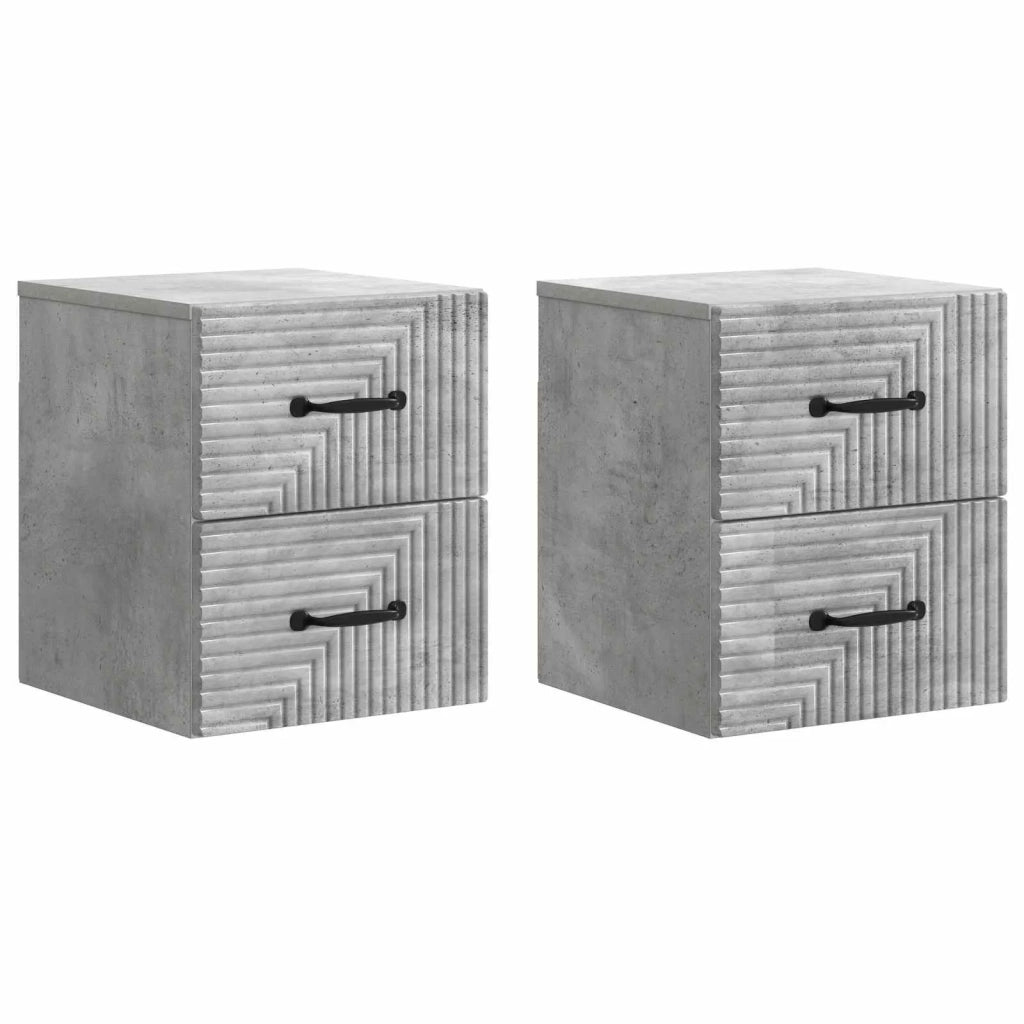 Mobiletto da notte a muro con cassetto 2 pcs Grigio Cemento