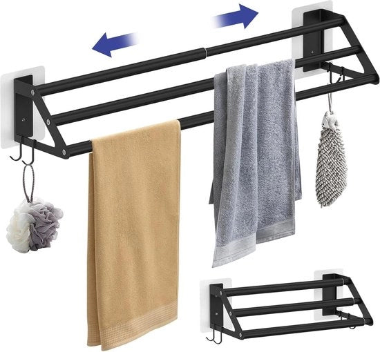 Maniglia di asciugamano retrattile 345-62 cm in acciaio inossidabile - fissaggio alla parete senza forare - accessorio per la cabina doccia - maniglia di asciugamano autoadesiva - maniglia di asciugamano per ospiti