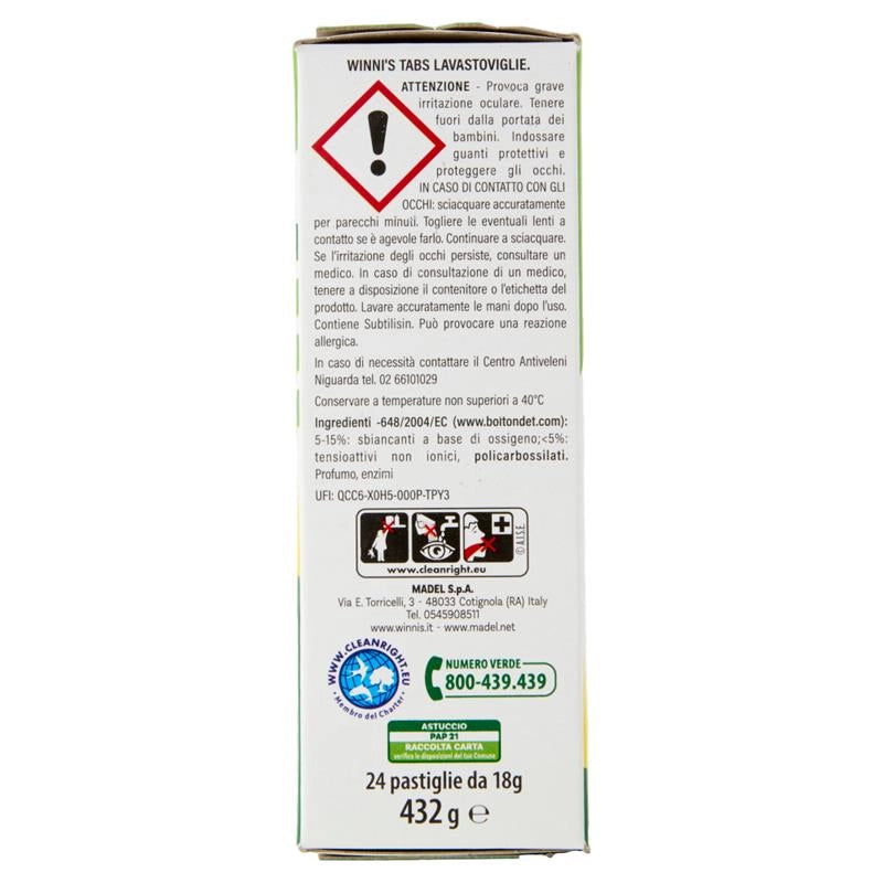 WINNI'S LAVASTOVIGLIE CON SGRASSANTI NATURALI ANTIMACCHIA AZIONE BRILLANTE EFFICAE CONTRO LO SPORCO OSTINATO CON VERO SUCCO DI LIMONE 24 CAPSULE