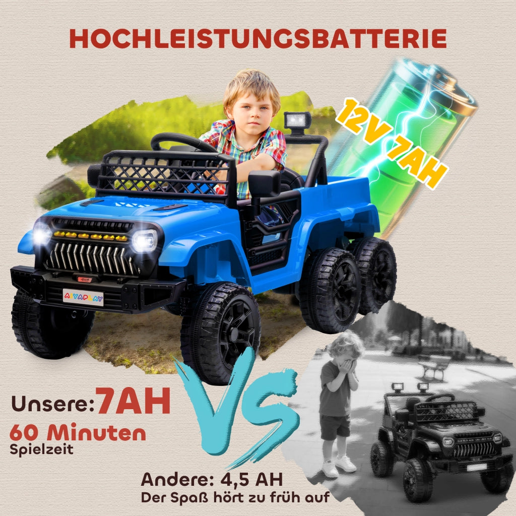Auto Elettrica Bambini 12V con Rimorchio ¨C Xylo ¨C LED Musica Clacson 3-8 Anni Blu