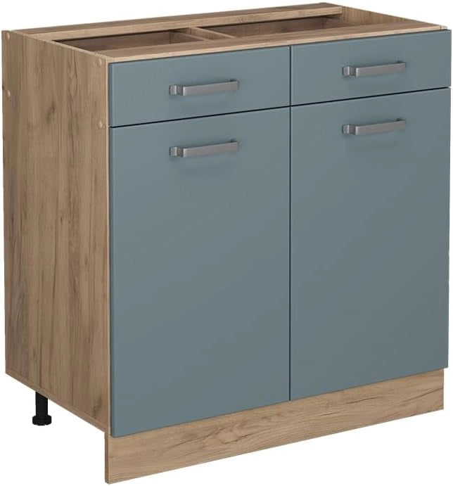 Mobiletto base per cucina R-Line, Grigio-blu, 80 cm senza piano di lavoro, per la libera combinazione all'interno di sistemi cucina modulari
