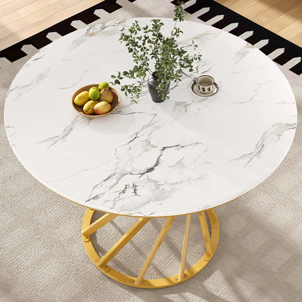Set tavolo-Xylo-80cm rotondo 4 sedie grigio piedi dorati