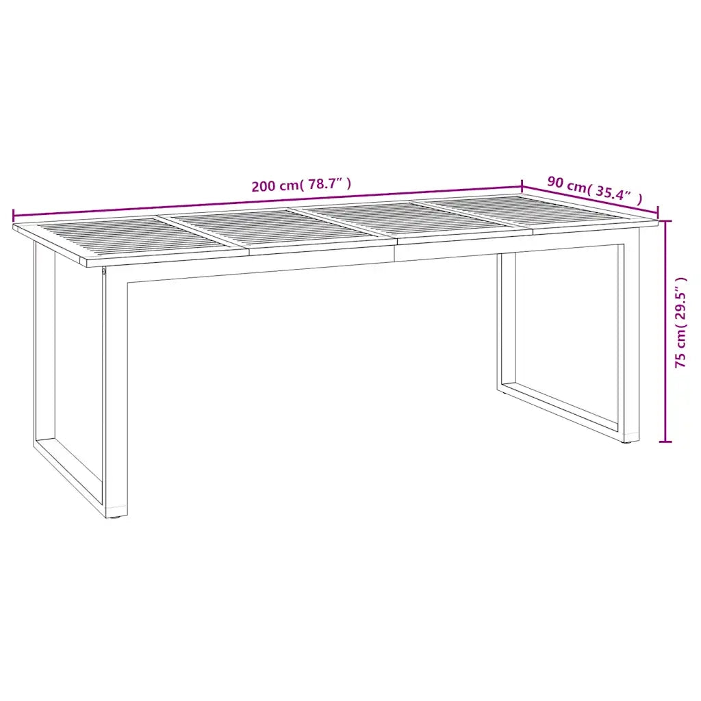 Tavolo Giardino | Tavolino da esterno con Gambe a U 200x90x75cm Legno Massello Acacia