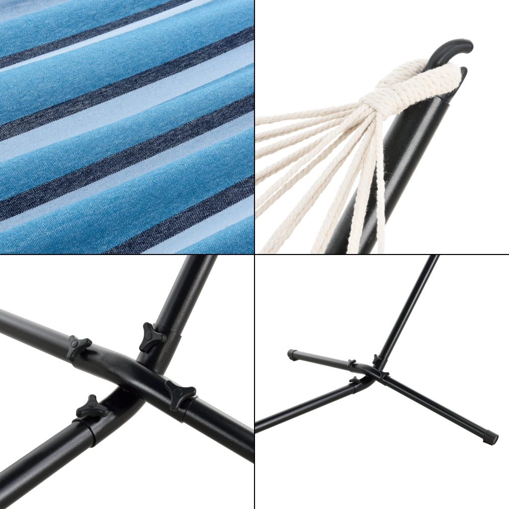 Amaca con Supporto in Acciaio con Telo 200 x 100 cm a Strisce Blu [en.casa]