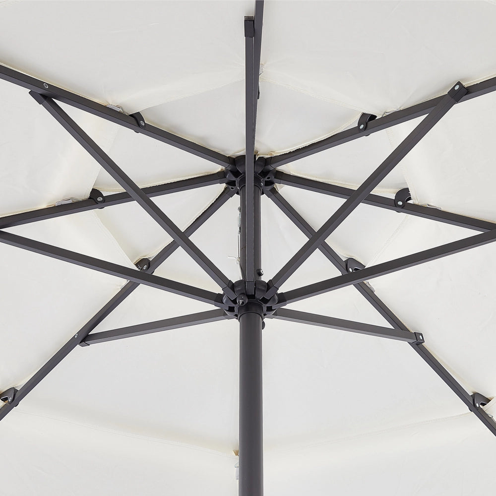 Ombrellone tessuto beige chiaro palo in acciaio ⌀ 285 cm ottagonale da esterno a manovella resistente ai raggi uv