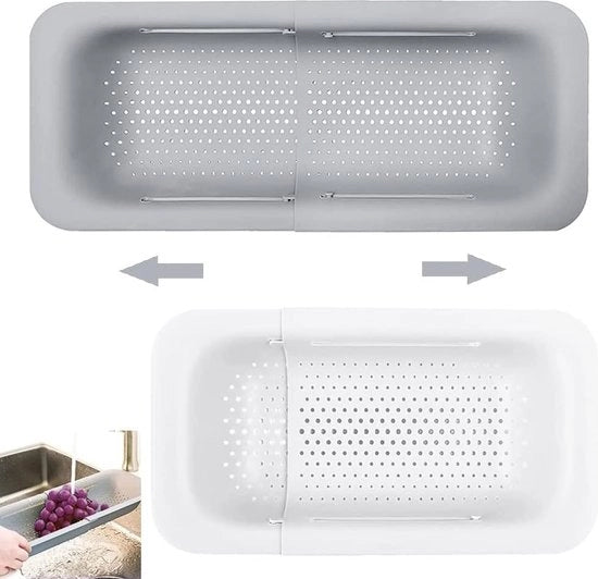 Due reti da cucina, estraibili (36 - 49 cm), rete per il lavello, rete per il lavandino, rete per il filtro, piastra di filtrazione, rete per il lavello, rete per il lavaggio dei frutti e delle verdure, grigio + bianco
