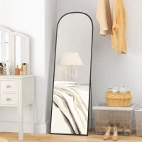 Specchio da Terra e Parete Moderno in Lega di Alluminio con Supporto Pieghevole, 50x161.5cm, Nero