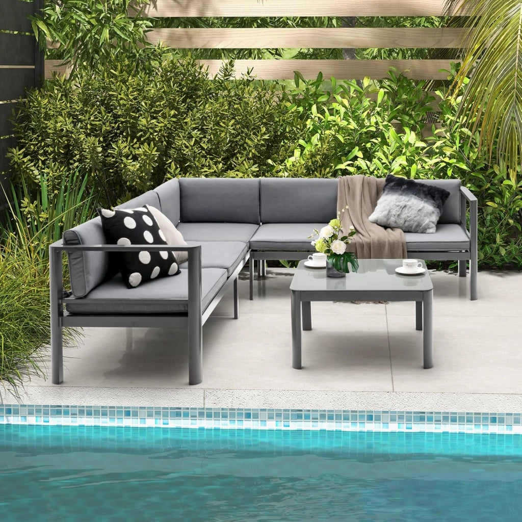 Salotto da Giardino Esterno in Rattan, Set 1 Tavolino con Piano in Vetro Temperato, 2 Poltrone e 1 Divano per 2 Posti con Cuscino, Mobili da Giardino per 4 Persone