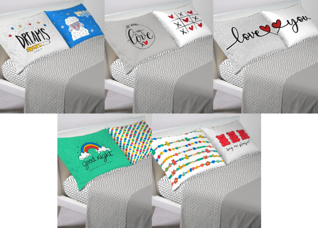 Completo Lenzuola Letto In 100% Cotone Made Italy Disegno Happy GI - Maxi - Love You