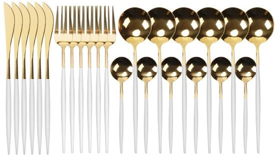 Set di Cucina - 24 pezzi - Servizio - Bianco/oro - 6 persone - Cucchiaino - Forchetta - Cucchiaio - Set di Cucina - Natale - Fai da Te
