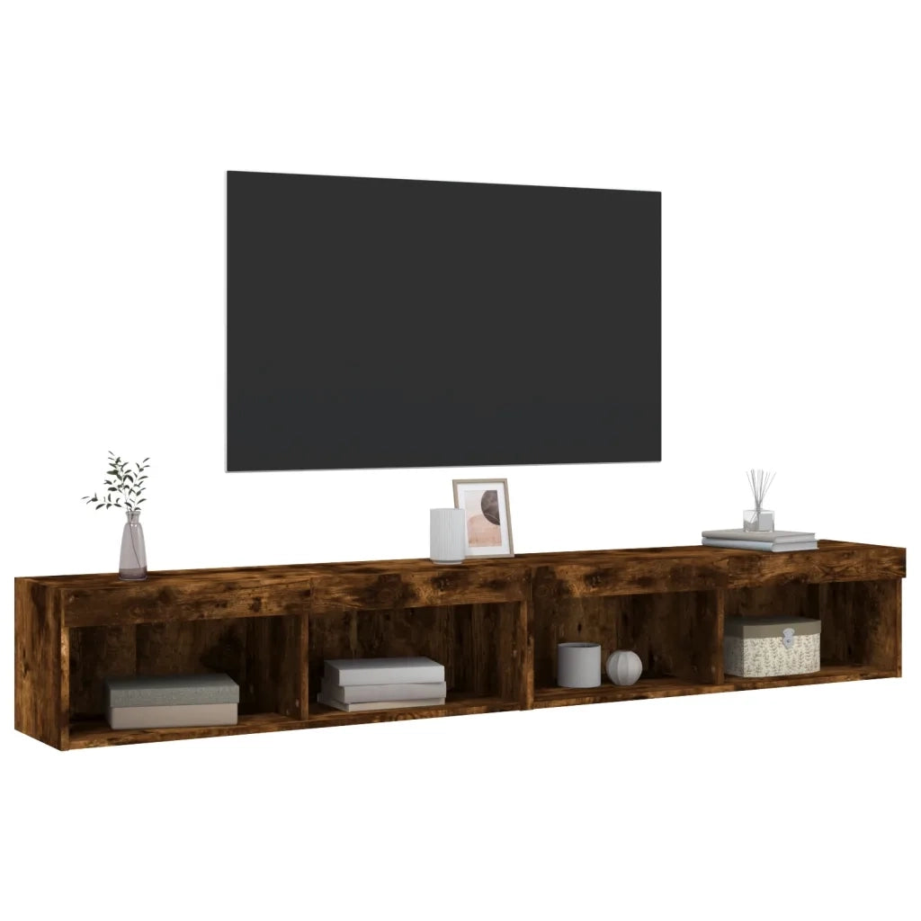 vidaXL Mobili Porta TV con Luci LED 2 pz Rovere Fumo 100x30x30 cm