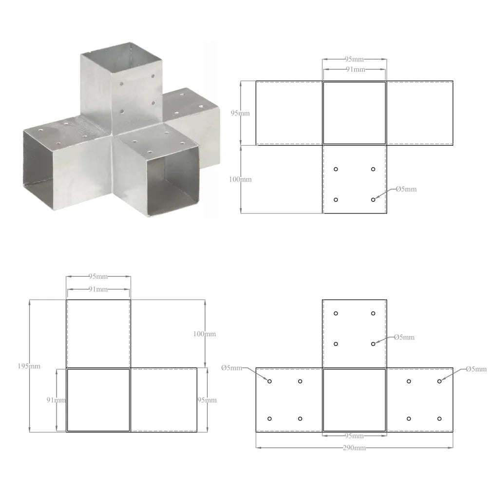 Connettori per Pali a Forma di X 4 pz in Metallo Zincato 91x91 mm 145476