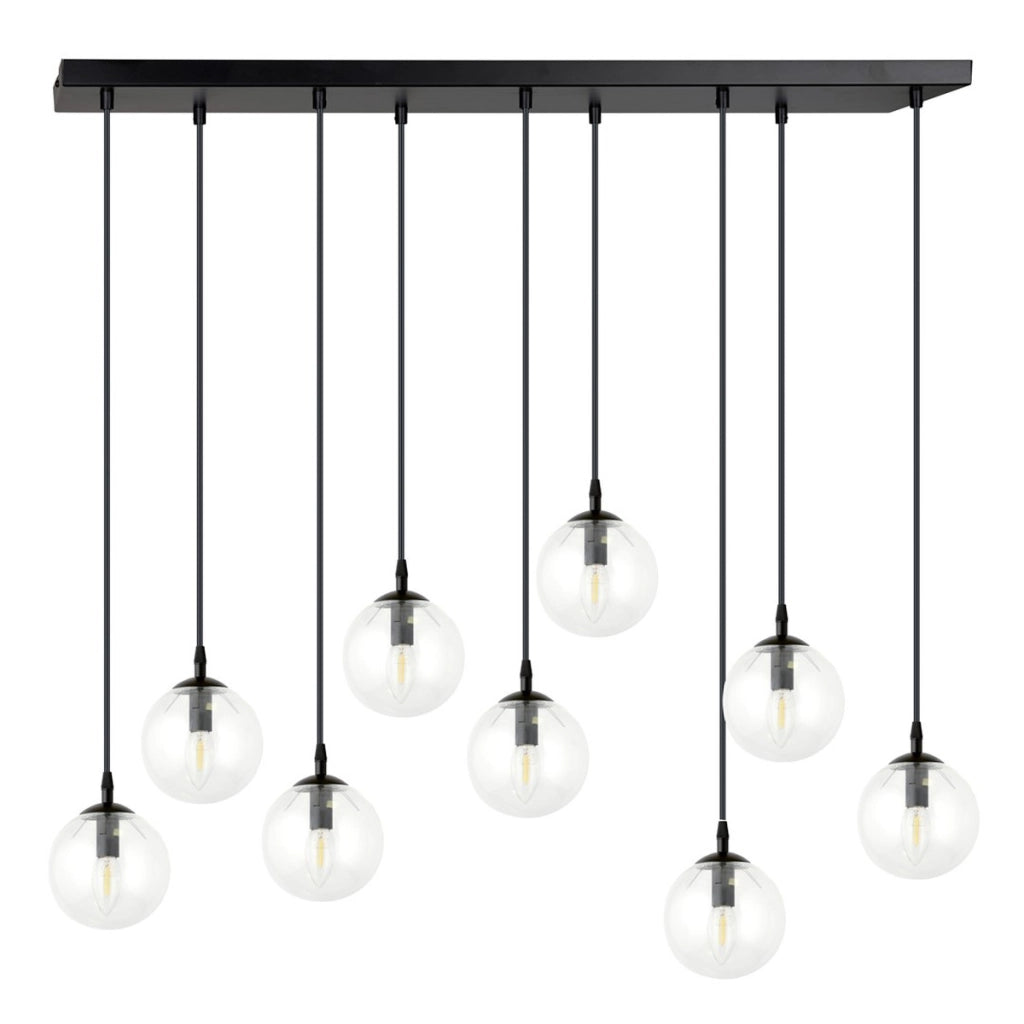 Lampada a sospensione COSMO in acciaio nero e sfere in vetro
